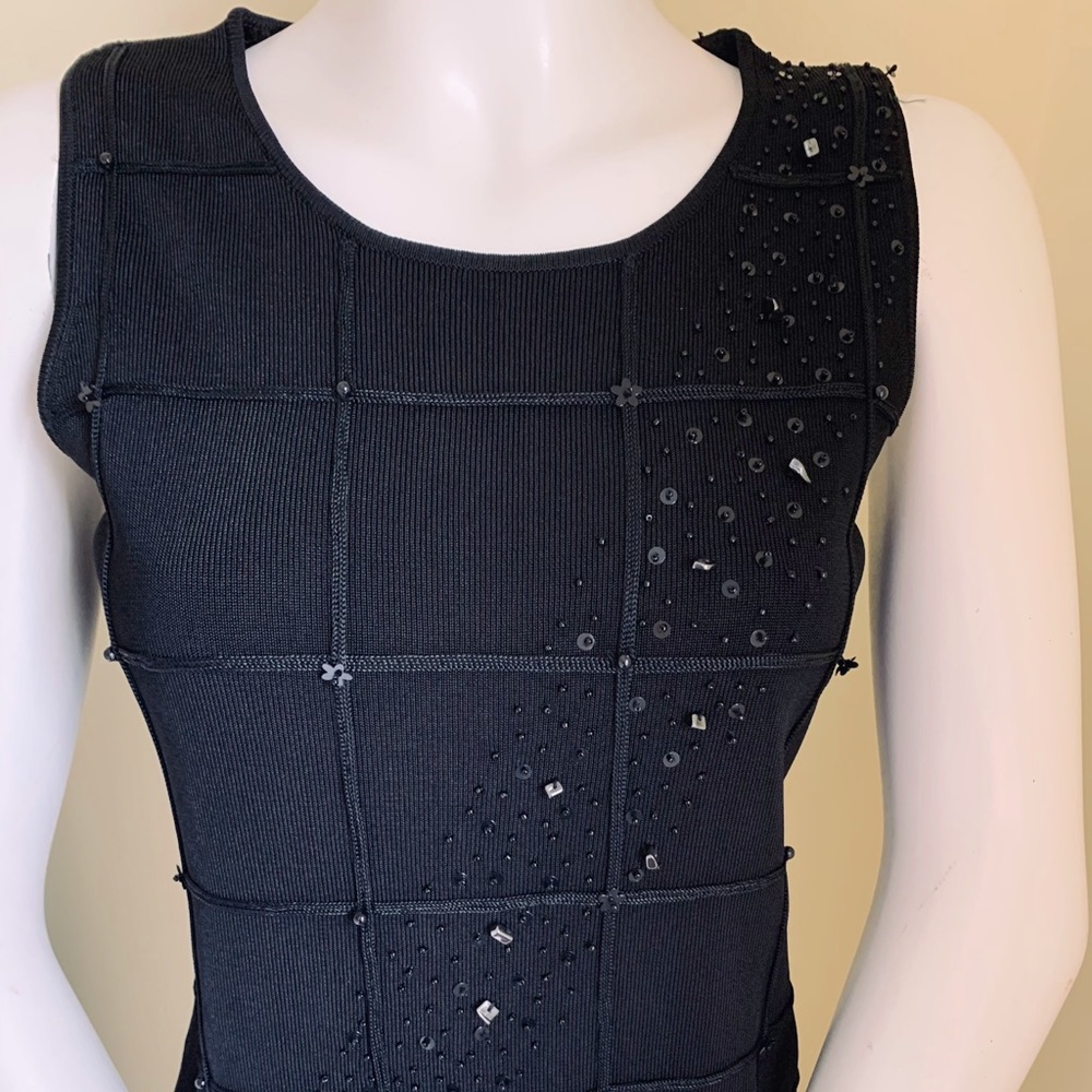Black Rayon Woman Knit Tank Top blouse with black beaded Front US M